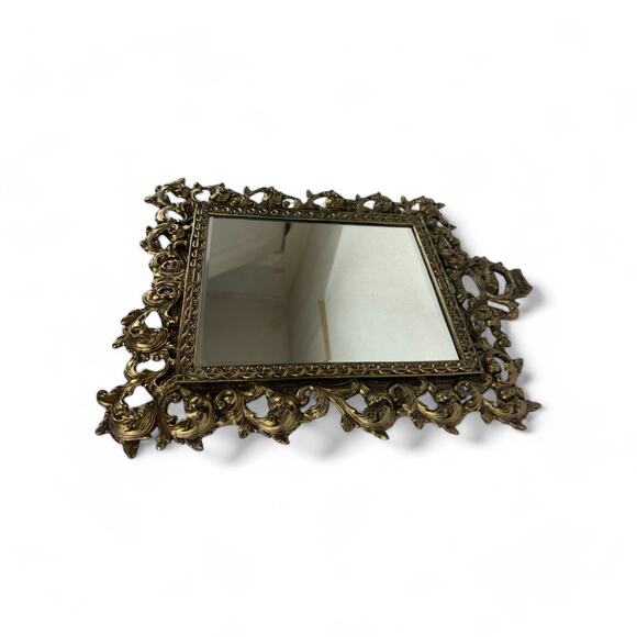Antique Ornate Brass Frame with Velvet Backing and Mirror Insert Heavy Large - Picture 5 of 14